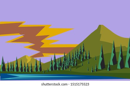 beautiful background vector landscape illustration with mountain and sky. for banners, websites and cards
