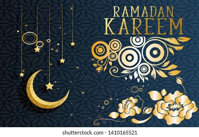Beautiful Background vector of Ramadan and Golden Flowers easily edited and changes color