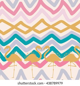 Beautiful background vector tropical design with a silhouette of a flamingo. Seamless summer vector background. Ideal for wallpaper, patterns, web page background, surface textures, textiles