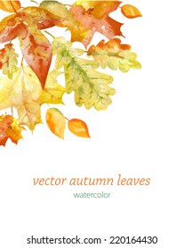 Beautiful background with watercolor  Autumn leaves, invitation, card, vector illustration