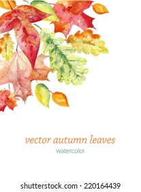 Beautiful background with watercolor  Autumn leaves, invitation, card, vector illustration