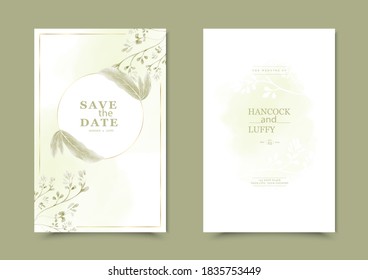 Beautiful background with watercolor floral wedding invitation card template.