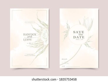 Beautiful background with watercolor floral wedding invitation card template.