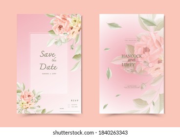 Beautiful background with watercolor floral wedding invitation card template.