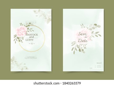 Beautiful background with watercolor floral wedding invitation card template.