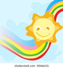 Beautiful background whit sun and rainbow