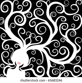Beautiful background with white curly hair