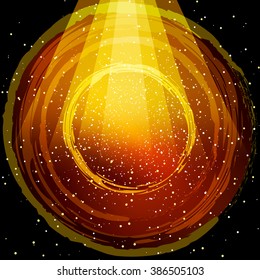 Beautiful background with yellow light and flying, glowing dots. Vector.