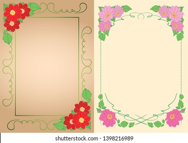 beautiful backgrounds - vector vertical frames with dahlias in corners