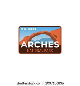 Beautiful badge patch sticker design arches national park logo outdoor vintage mountain