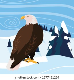 beautiful bald eagle animal in snowscape