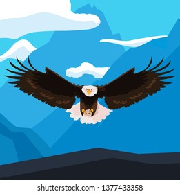 beautiful bald eagle flying in the landscape