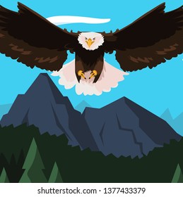 beautiful bald eagle flying in the landscape