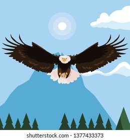 beautiful bald eagle flying in the snowscape
