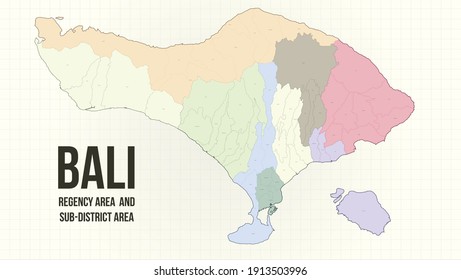 A  Beautiful Bali Island map with separate a complete region of regency and sub-district vector.