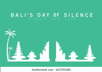 Beautiful Bali Temple And Pura In Day Of Silence Silhouette Flat Design Template, Bali's Day Of Silence And Hindu New Year, Happy Saka Day In Bali Indonesia Vector Illustration