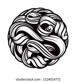 A beautiful ball. The intertwined tangle. Vector graphics. Beautiful tattoo. The black. Vector. The shape of the ball. One color.