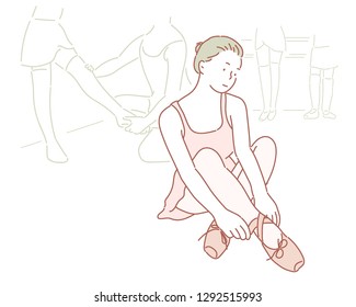 A beautiful ballerina character wearing a pink ballet. hand drawn style vector design illustrations. 