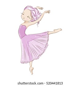 Beautiful ballerina in classical tutu on a white background. Graceful little White Swan.
Hand drawn illustration.