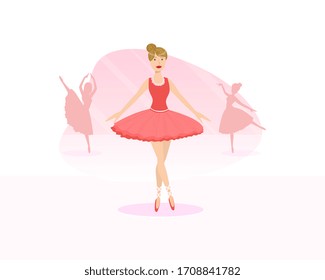 Beautiful Ballerina Dancers Performing Dance on Stage Vector Illustration