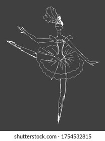 Beautiful ballerina is dancing. Black and white vector for card or gift. 