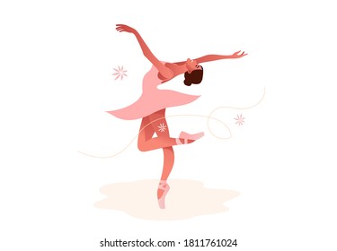 Beautiful ballerina flat vector set illustration. Beauty of classic ballet. Young graceful woman ballet dancer wearing tutu. Pointe shoes, pastel colors.
