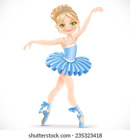 Beautiful ballerina girl dancing in blue dress isolated on a white background