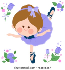 Beautiful ballerina girl. Girl dancing classical choreography in pointe shoes. Vector illustration set