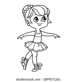 Beautiful ballerina girl in lush tutu and pointe shoes outlined for coloring isolated on a white background
