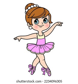 Beautiful ballerina girl in lush tutu and pointe shoes dancing color variation for coloring page isolated on a white background