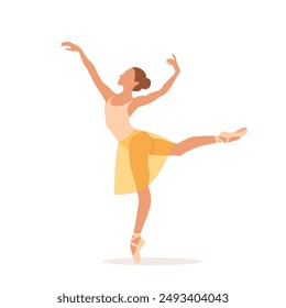 Beautiful ballerina girl standing in ballet position isolated on white background.