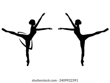 bella bailarina de pie en pointe - silueta vectorial en blanco y negro juego de ballet clásico