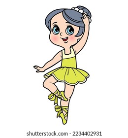 Beautiful ballerina girl in tutu dancing on one leg in pointe shoes color variation for coloring page isolated on a white background