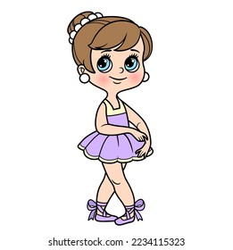 Beautiful ballerina girl in tutu and pointe shoes outlined for coloring isolated on a white background