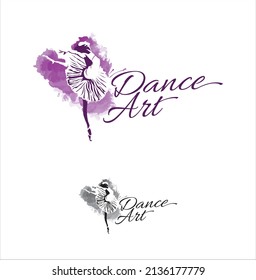 Beautiful Ballerina Illustration and Logo template with Purple Water Color as a background.