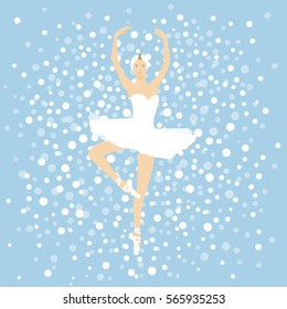 Beautiful ballerina in a white dress on a blue background. Vector Illustration of a Ballet dancer girl. Classical dance