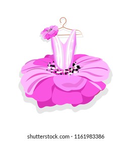 Beautiful ballet tutu on a hanger. Vector illustration on white background.