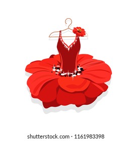 Beautiful ballet tutu on a hanger. Vector illustration on white background.