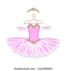 Beautiful ballet tutu on a hanger. Vector illustration on white background.