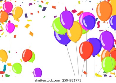 Beautiful balloons with flying confetti vector illustration isolated on white background
