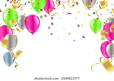 Beautiful balloons with flying confetti vector illustration isolated on white background
