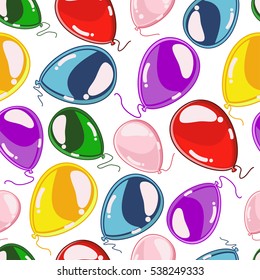 Beautiful balloons seamless pattern on a white background. Vector texture for decoration cards, banners, postcards, wallpaper and etc. for Birthday and other holidays and events.