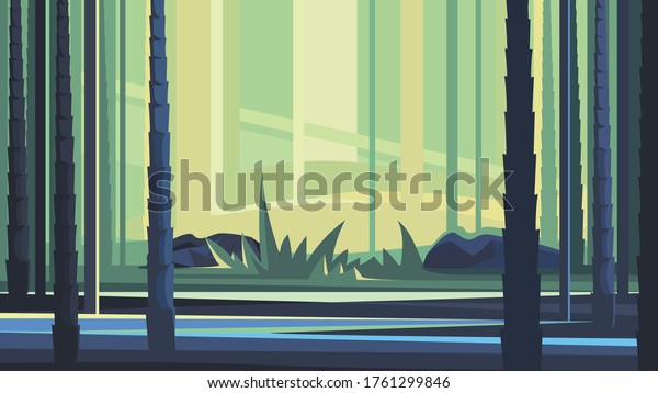 Beautiful bamboo forest. Natural scenery with trees and sunlight.