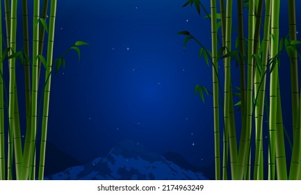 Beautiful Bamboo Trees At Night With Starry Sky