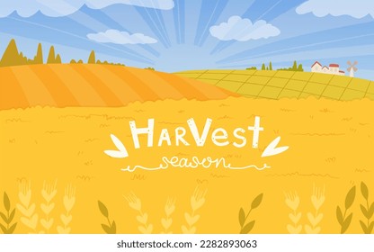 Beautiful banner of the countryside. Harvesting the crop.