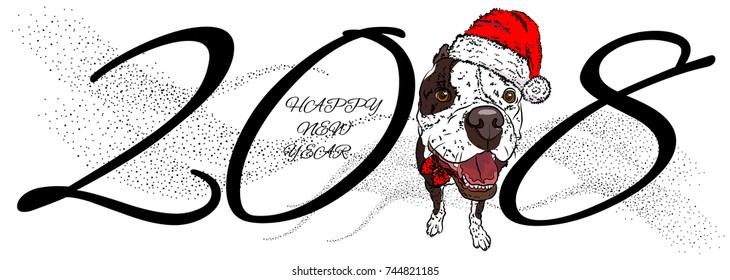 A beautiful banner with a dog, a screensaver for calendars, postcards, bookmarks and other New Year's products for 2018. Vector illustration.