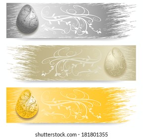 beautiful banner with easter eggs with floral ornament on vintage background 