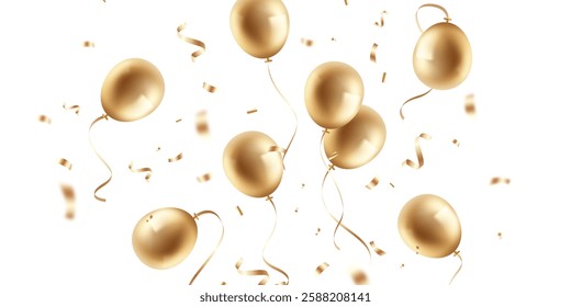 Beautiful banner illustration vector template, 3d golden balloon design background