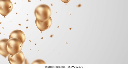 Beautiful banner illustration vector template, 3d golden balloon design background