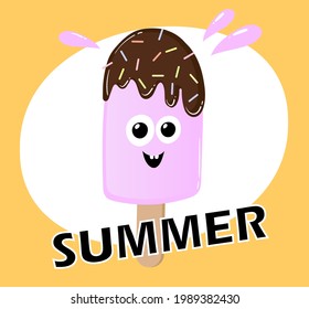 Beautiful banner or logo with ice cream and summer. Vector
